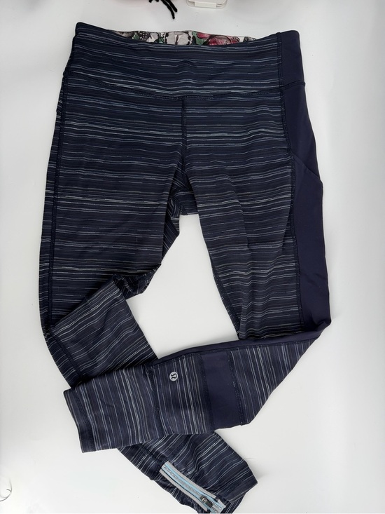 lululemon athletica Pants - Lululemon Athletic Running Leggings Tights Striped Ankle Zip Butterfly Waist 6